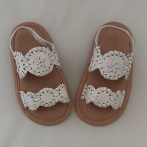 Jack Rogers White Leather Girls Sandals with Tan Footbed